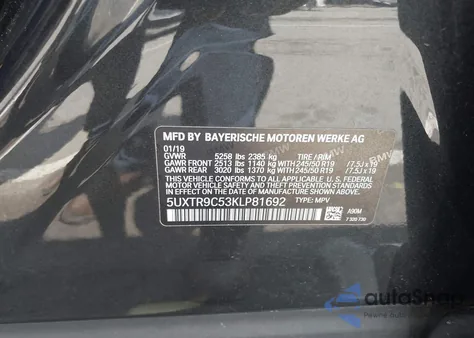 2019 BMW X3 xDrive30I z USA, uszkodzony, nr VIN 5UXTR9C53KLP81692